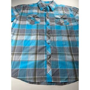 Miskeen Originals Shirt Mens 3XL Blue Gray‎ Plaid Button Up Short Sleeves Casual
